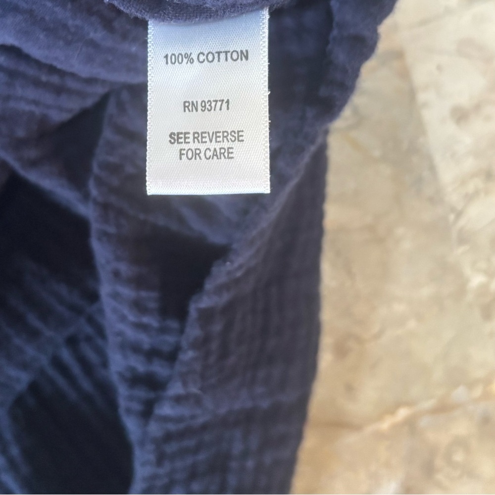 Kaktus Navy Crinkle 100% Cotton Gauze Boxy Top 1X Raw Fringe Edge - Picture 6 of 9